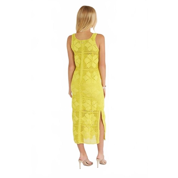 Cleobella Joy Crochet Midi Dress Chartreuse Yellow Size Large NWT Resort Beach - Picture 2 of 11